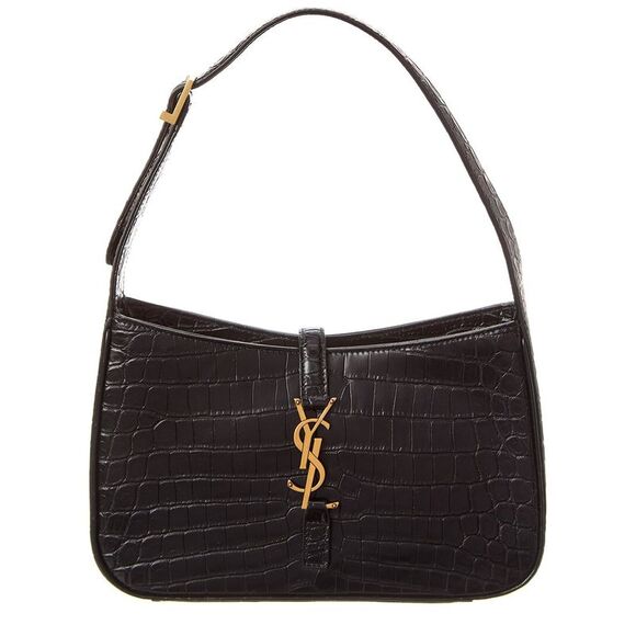 Saint Laurent Le 5 A 7 Croc-Embossed Leather Hobo Bag, Black - Picture 1 of 5